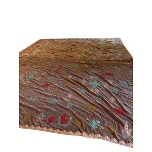 Tienda Ho Velvet Folk Art Applique Embroidered Throw Blanket Brown Boho India